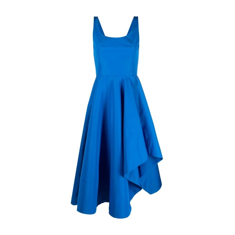 Niebieska asymetryczna sukienka midi z drapowaniem Alexander McQueen