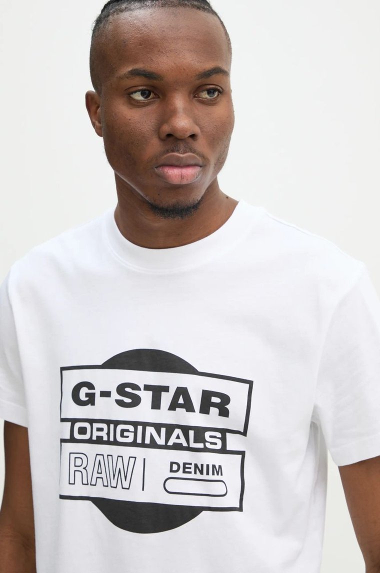 G-Star Raw t-shirt bawełniany męski kolor biały z nadrukiem D25443-8415