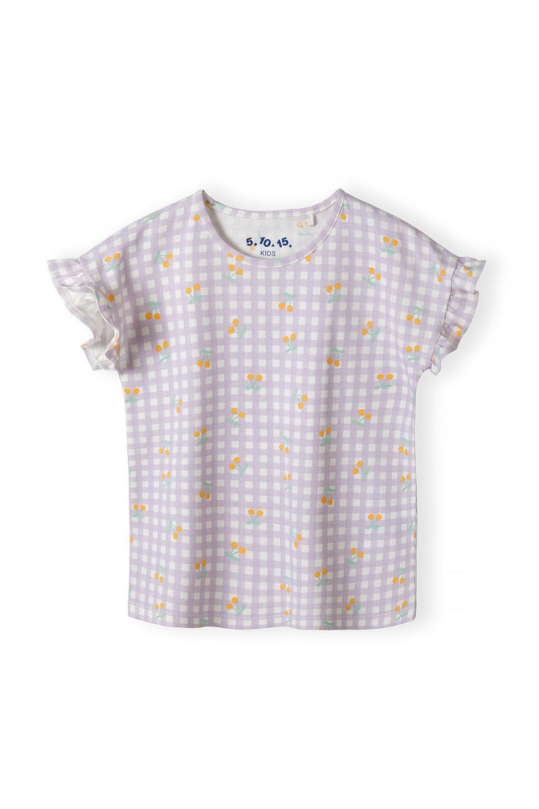 T-shirt dziewczęcy w biało-fioletową kratkę - 5.10.15.