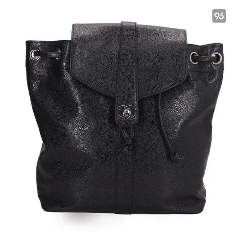 Czarny skórzany plecak z sznurkiem Chanel Vintage