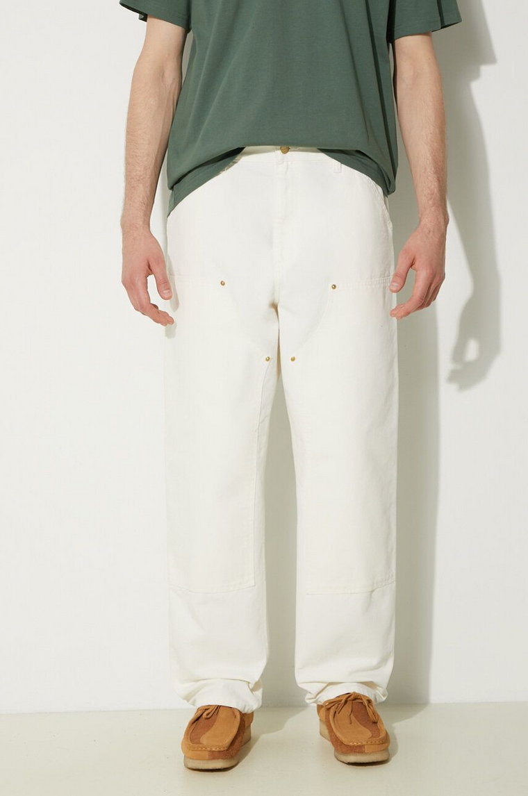 Carhartt WIP spodnie bawełniane Double Knee Pant kolor beżowy proste I031501.D602