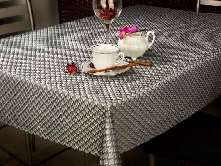 Obrus Plamoodporny Obszywany Grafit Srebro Zig Zag 2124-130x340 cm