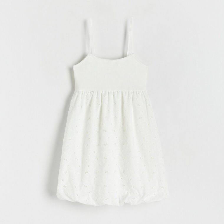 Reserved - Ażurowa sukienka mini - złamana biel