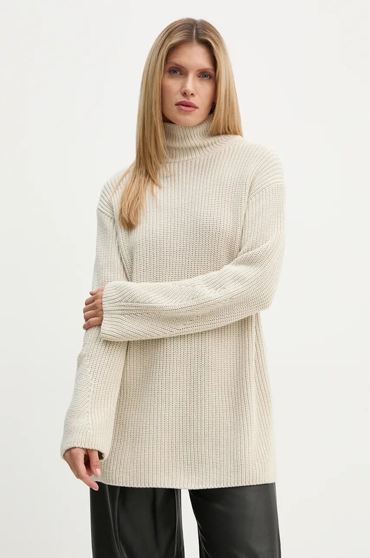 Marc O'Polo sweter bawełniany kolor beżowy z półgolfem 409605960475