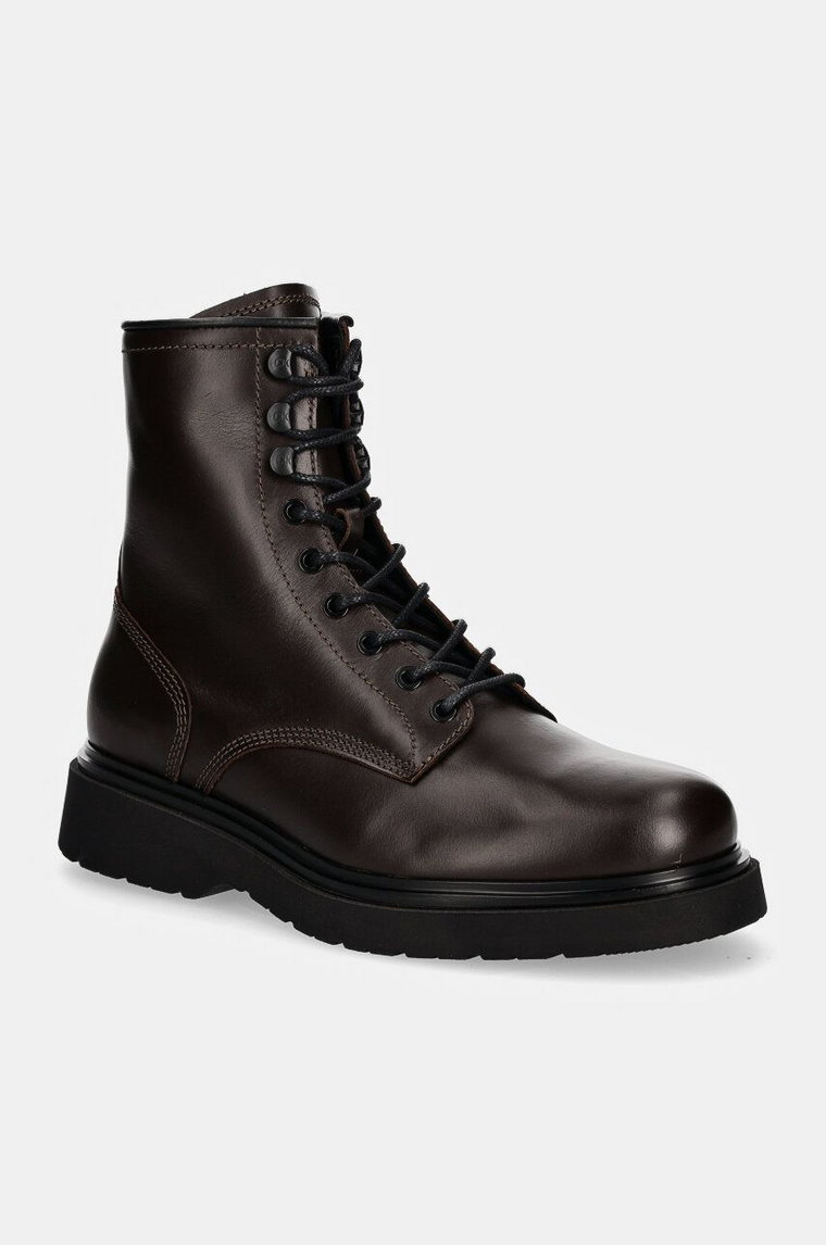 Calvin Klein trapery skórzane LACE UP BOOT W/ ZIP LTH męskie kolor brązowy HM0HM01575