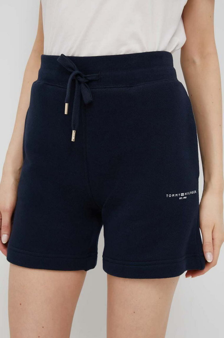 Tommy Hilfiger szorty damskie kolor granatowy gładkie high waist WW0WW38348