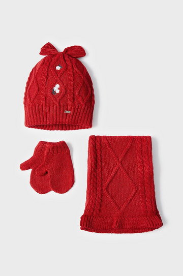 Mayoral czapka, szalik i rękawiczki dziecięce kolor czerwony