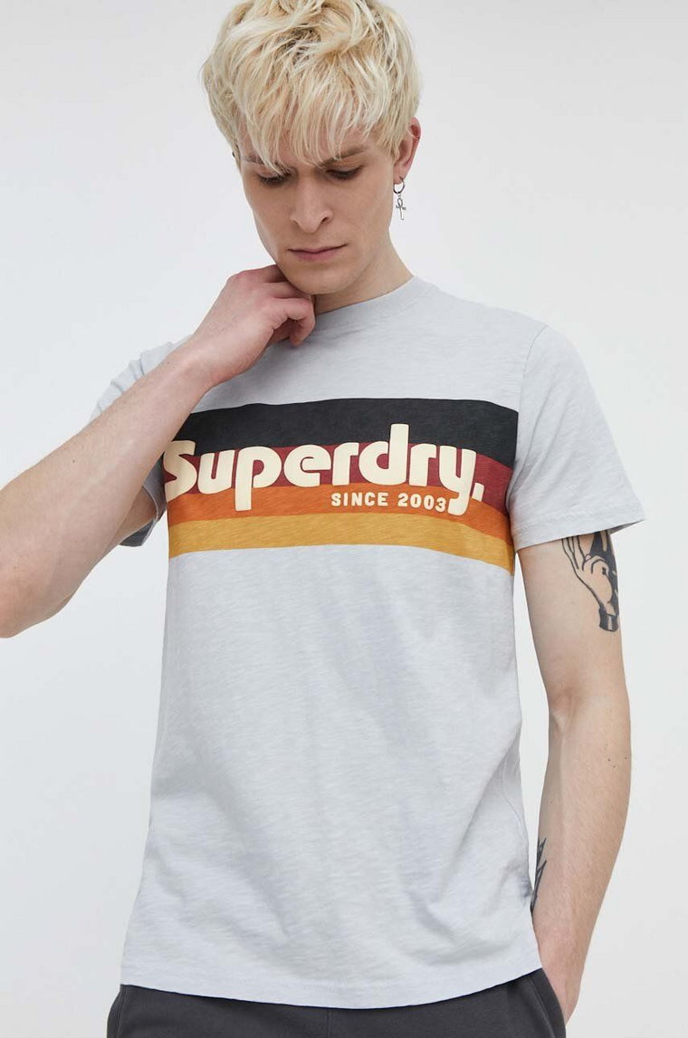 Superdry t-shirt bawełniany męski kolor niebieski z nadrukiem