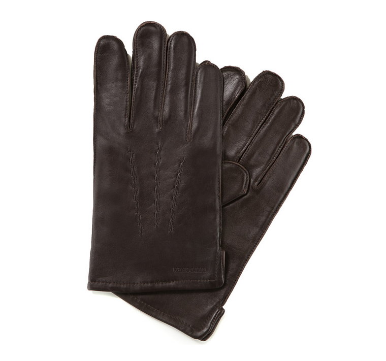 Ocieplane czarne rękawiczki męskie ze skóry naturalnej ciemny brąz