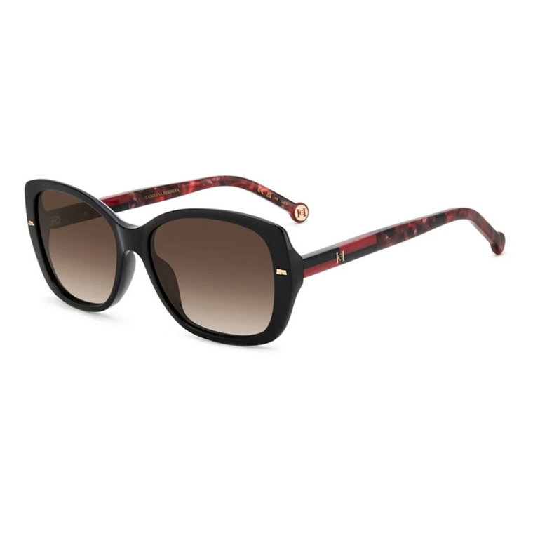 Czarne Czerwone Okulary przeciwsłoneczne z Brązowymi Soczewkami Carolina Herrera
