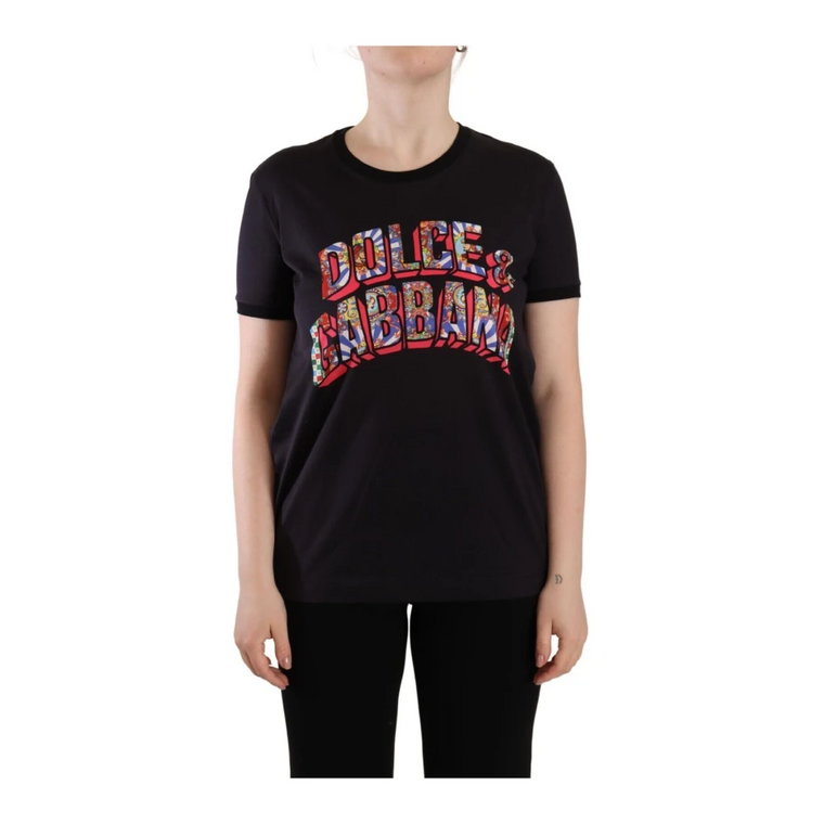 Czarna Koszulka z Logo Włoski Styl Dolce & Gabbana