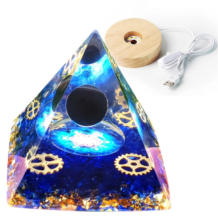 Piramida ORGONIT +LED Lampka PODSTAWA 5cm KRYSZTAŁ KAMIENIE AMULET 5cm HX10