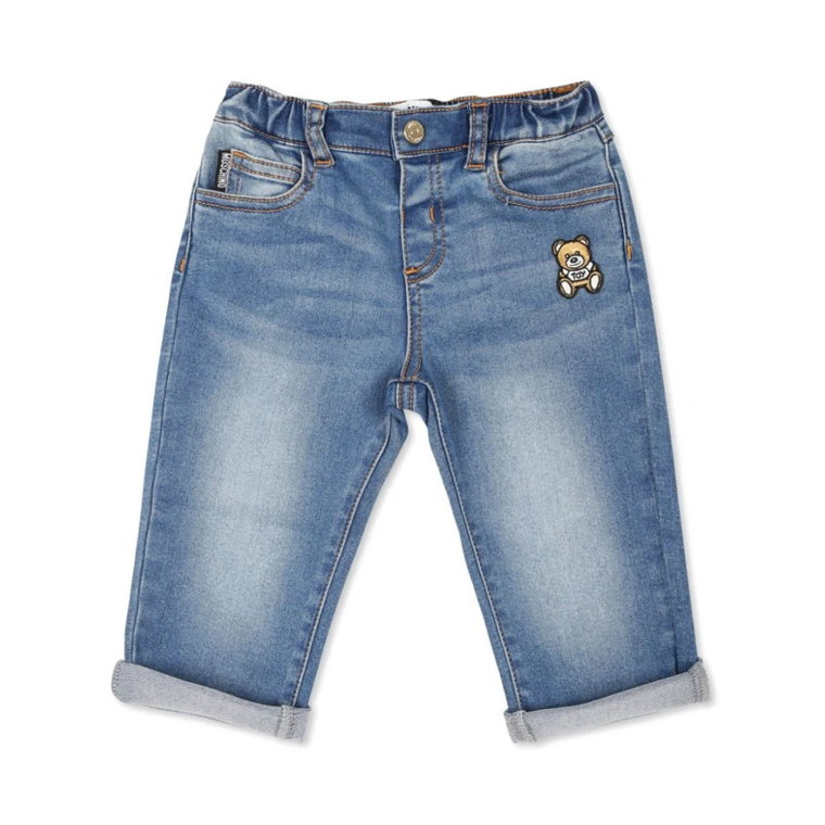 Dziecięce Jeansy Denim z Naszywką Moschino