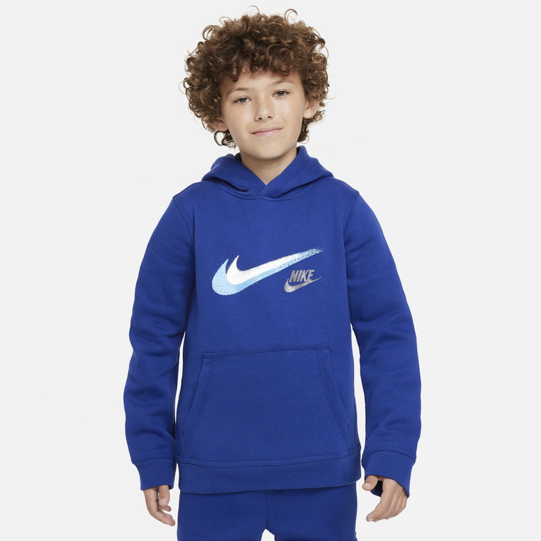 Dzianinowa bluza z kapturem i grafiką dla dużych dzieci (chłopców) Nike Sportswear - Czerń