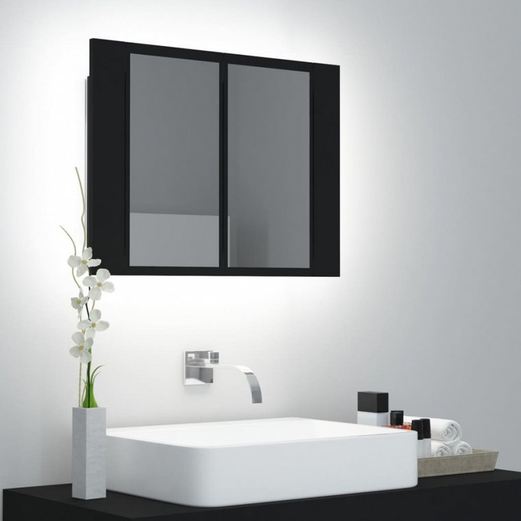 Szafka łazienkowa z lustrem i led, czarna, 60x12x45 cm kod: V-804957