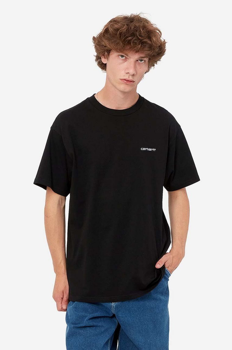 Carhartt WIP t-shirt bawełniany Script Embroidery kolor czarny gładki I030435-WHITE/BLAC