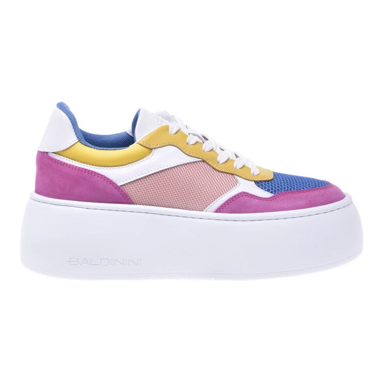 Tennis shoes in pink fabric and yellow nappa leather Baldinini