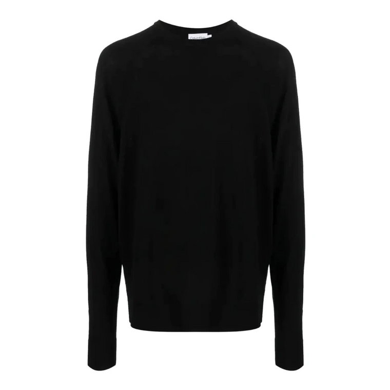 Męski Czarny Sweter z Wełny Merino Calvin Klein