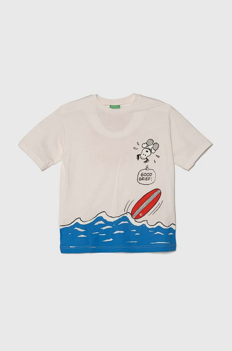 United Colors of Benetton t-shirt bawełniany dziecięcy X Peanuts kolor biały z nadrukiem