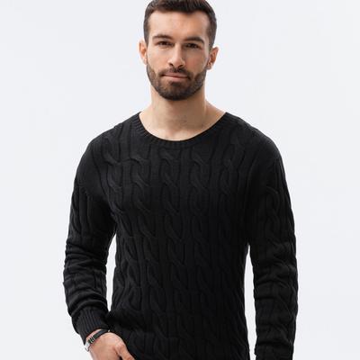 Sweter męski z warkoczowym splotem E195 - czarny - S