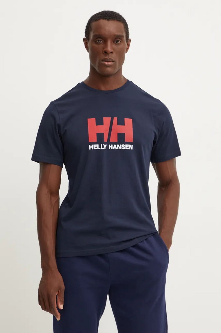 Helly Hansen t-shirt bawełniany HH LOGO męski kolor granatowy z nadrukiem 30396