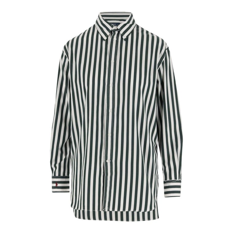 Bawełniana koszula z guzikami w kolorze oliwkowo-białym Ralph Lauren