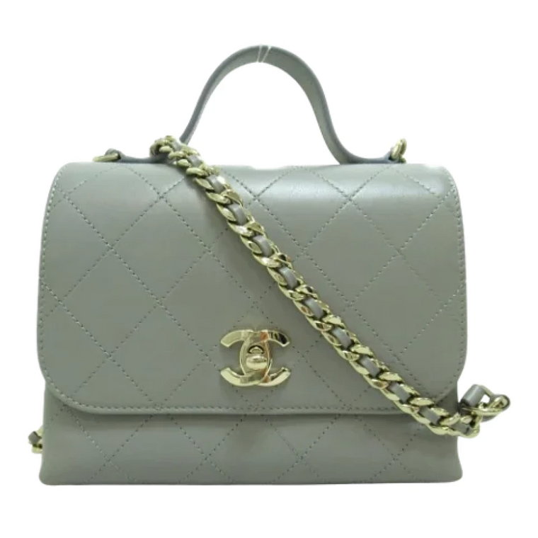 Szara skórzana torebka Chanel Matelasse z uchwytem Chanel Vintage