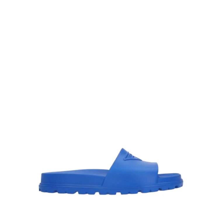 Niebieskie Sandały Slide Prada