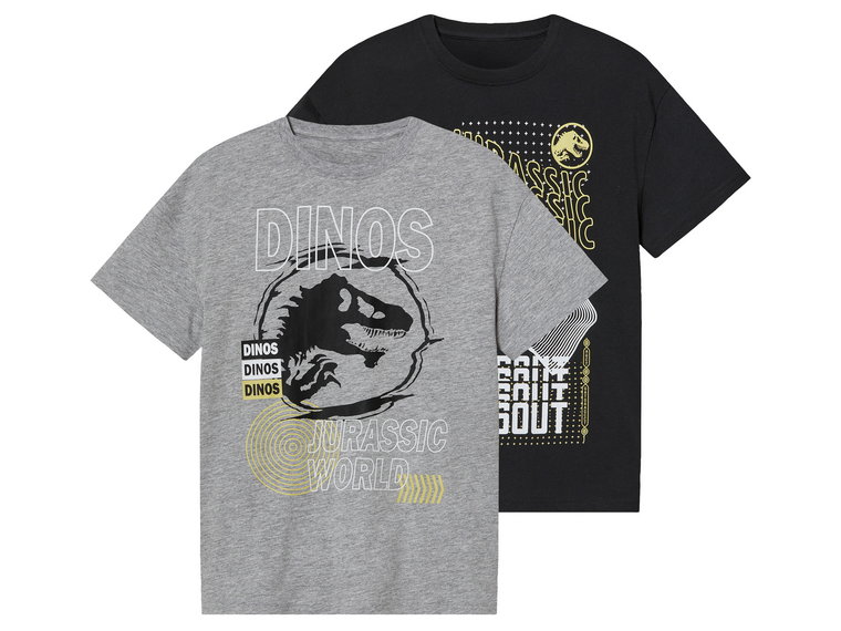 T-shirty chłopięce z bawełną, z wzorami z bajek, 2 sztuki (134/140, Wzór Jurassic World)