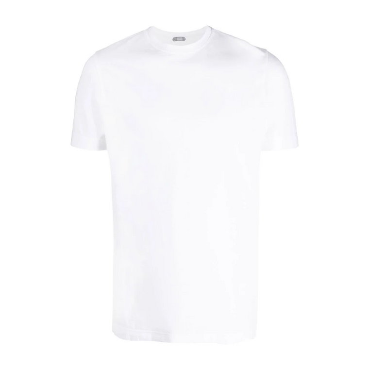 Biała Bawełniana Koszulka z Okrągłym Dekoltem Zanone