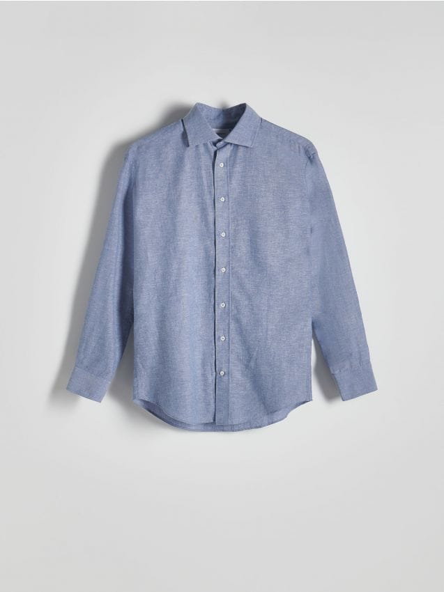 Reserved - Koszula slim fit z domieszką lnu - jasnoniebieski