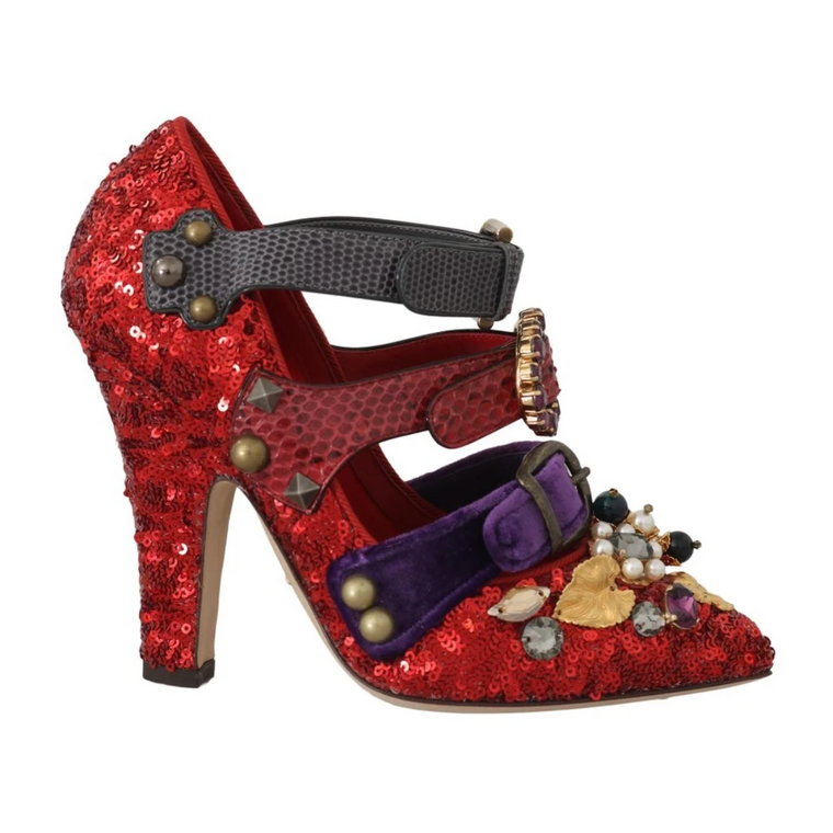 Red Sequined Crystal Studs Heels Shoes Dolce & Gabbana