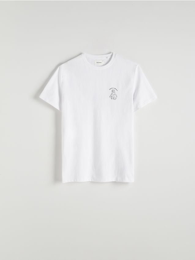 Reserved - T-shirt regular z nadrukiem na plecach - biały