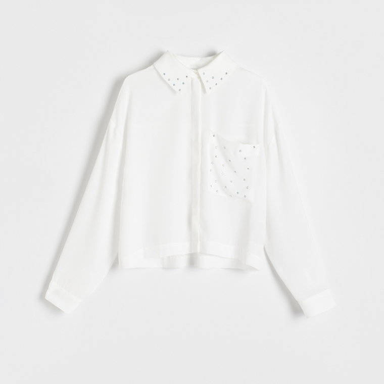 Reserved - Koszula z kryształkami - biały