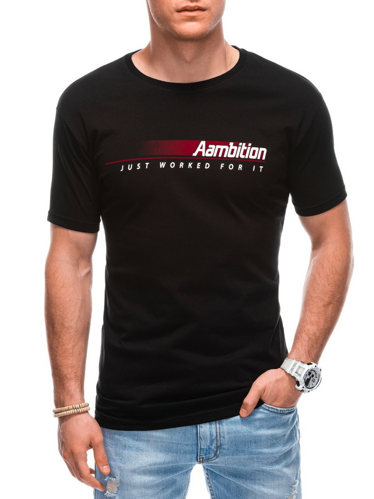 T-shirt męski z nadrukiem S1799 - czarny