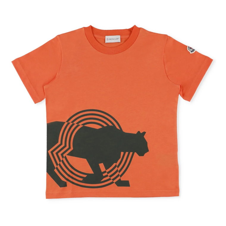 Dziecięcy Pomarańczowy Bawełniany T-shirt z Kontrastowym Nadrukiem Moncler