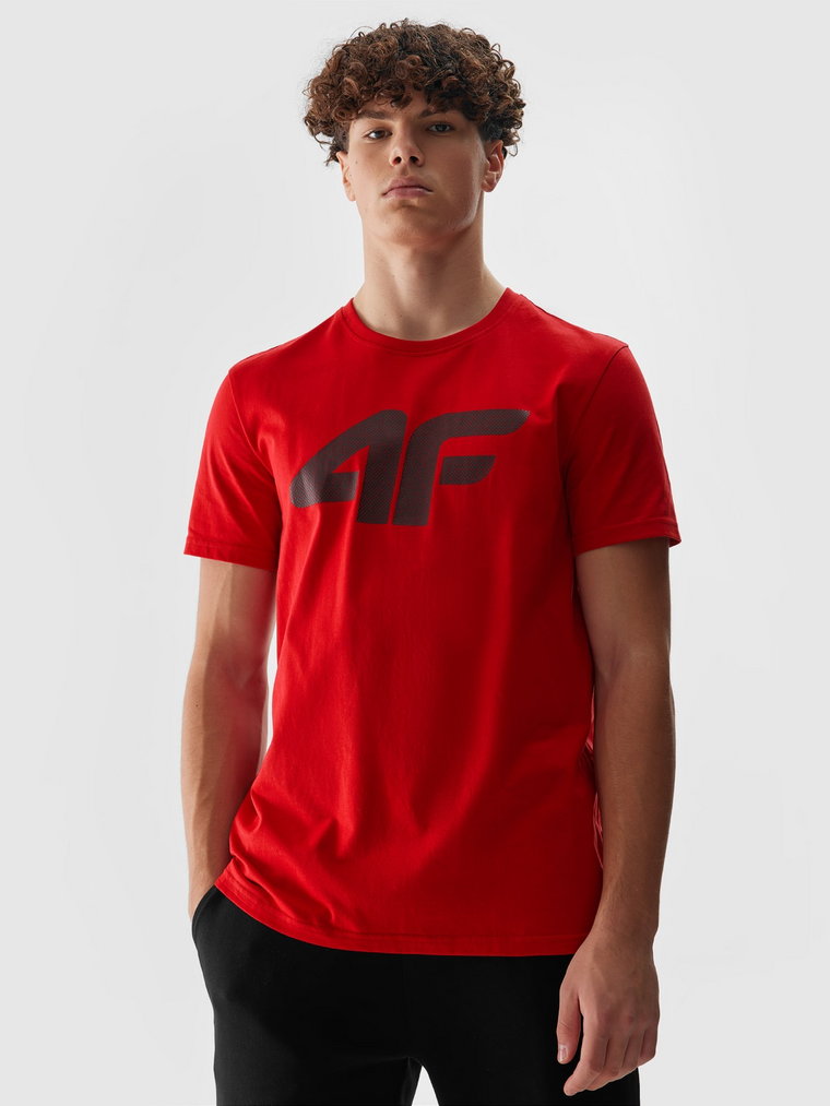 T-shirt regular z nadrukiem męski - czerwony