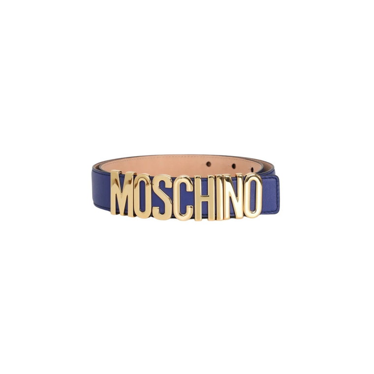 Niebieski Pasek z Pozłacanym Logo Moschino