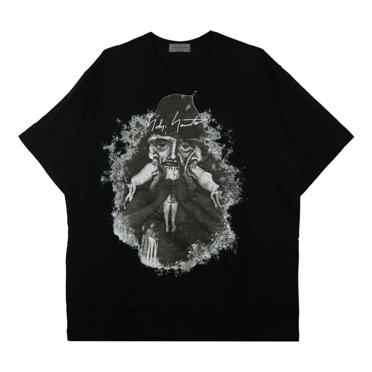 Czarna Koszulka z Grafiką z Bawełny Yohji Yamamoto