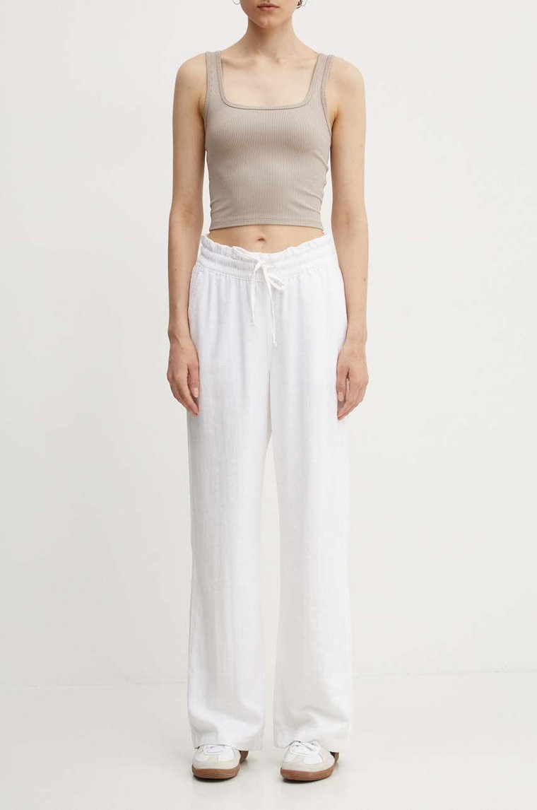 Hollister Co. spodnie lniane kolor biały proste high waist