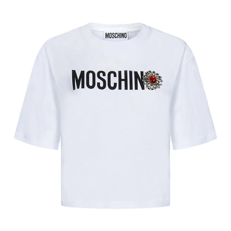 Biała Crop T-shirt z nadrukiem logo Moschino