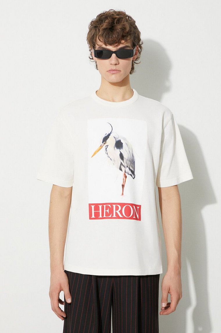Heron Preston t-shirt bawełniany Heron Bird Painted Ss Tee męski kolor beżowy z nadrukiem HMAA032F23JER0040425