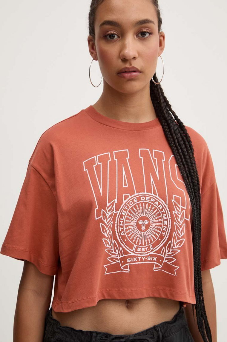 Vans t-shirt bawełniany damski kolor brązowy VN000HHEC9J1