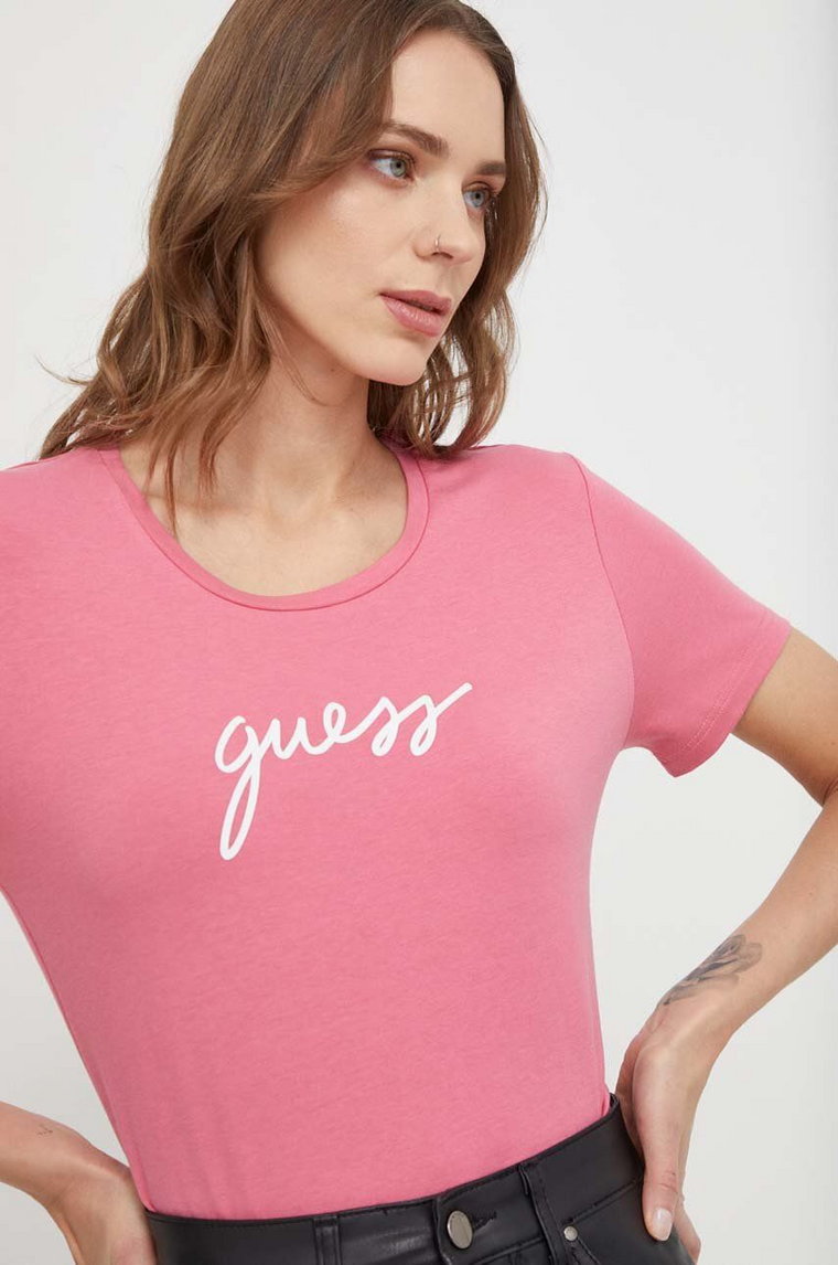 Guess t-shirt CARRIE damski kolor różowy O4RM09 KBBU1