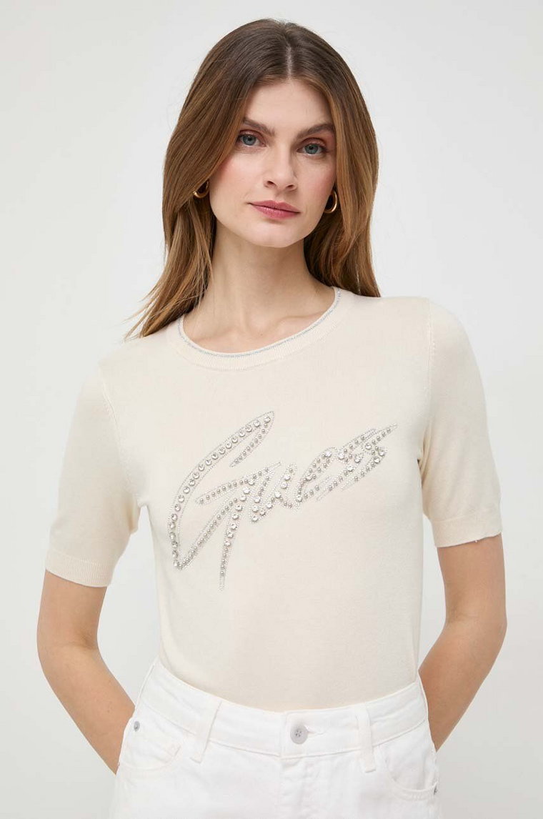 Guess t-shirt GRACE damski kolor beżowy W4RR38 Z2NQ2