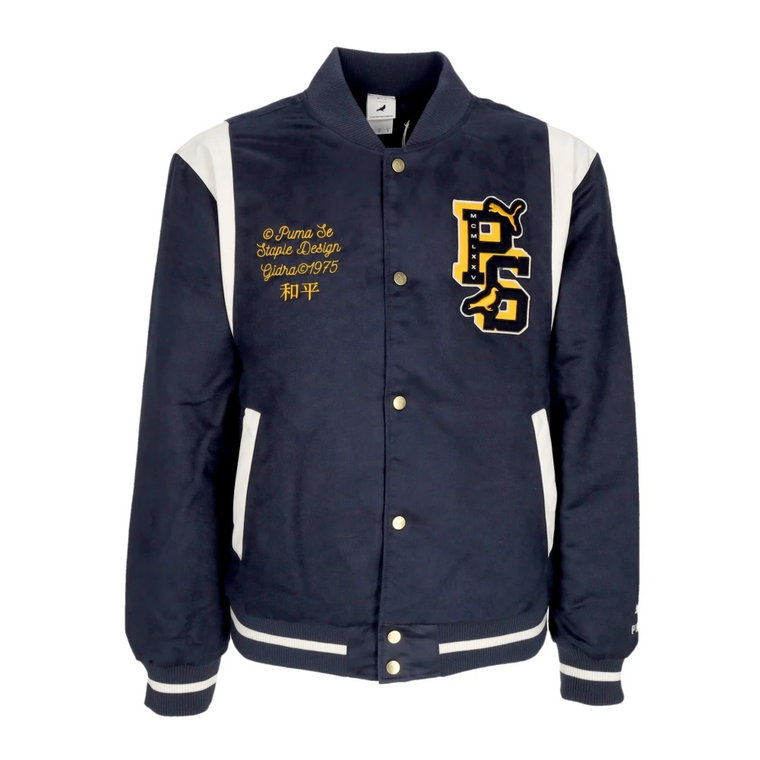 Navy Varsity Jacket Streetwear Mężczyźni Puma