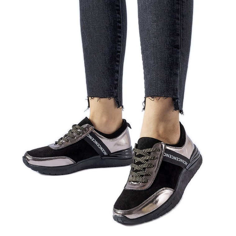 Czarno-szare skórzane sneakersy Castelfidardo czarne