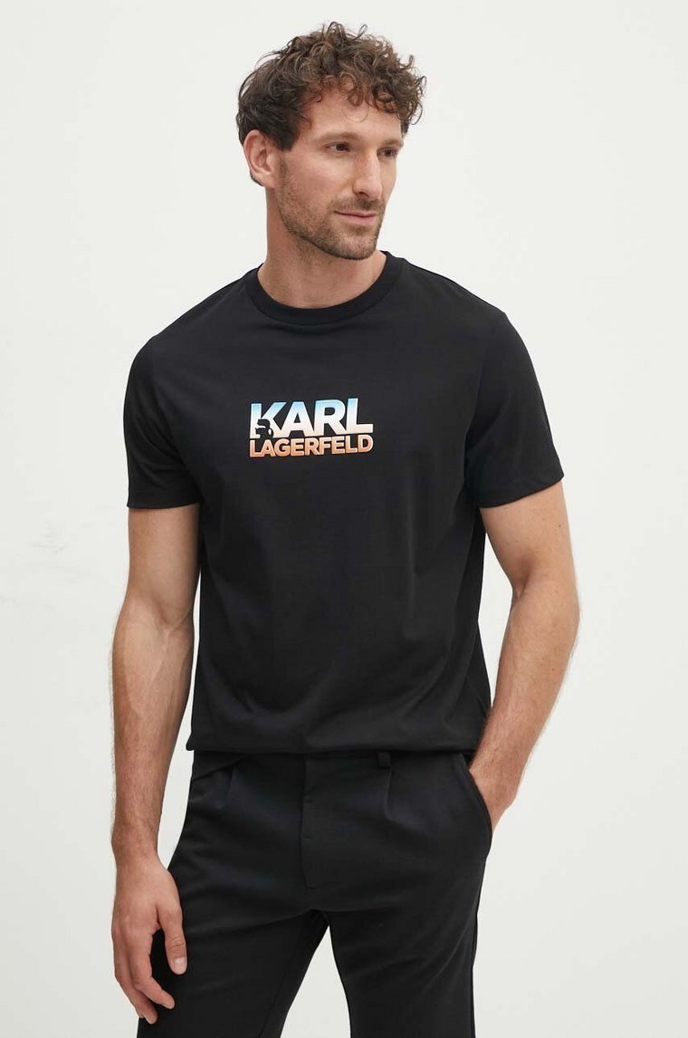 Karl Lagerfeld t-shirt bawełniany męski kolor czarny z nadrukiem 543225.755404