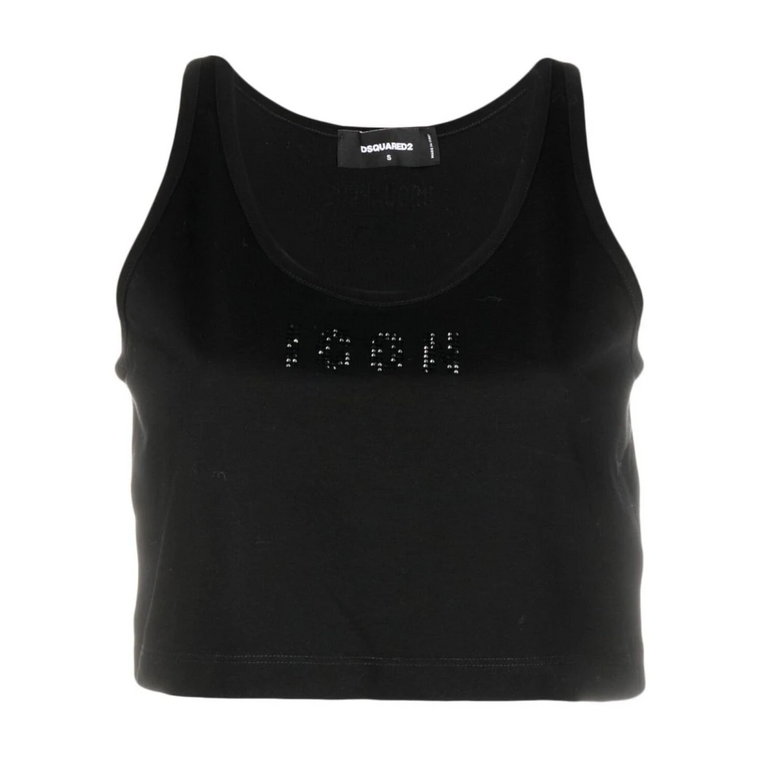 Czarny Crop Top z Logo i Kamieniami Dsquared2