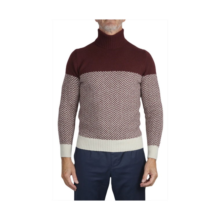 Sweter z golfem z blokiem kolorów - Rozmiar: 48, Kolor: Bordeaux Gran Sasso